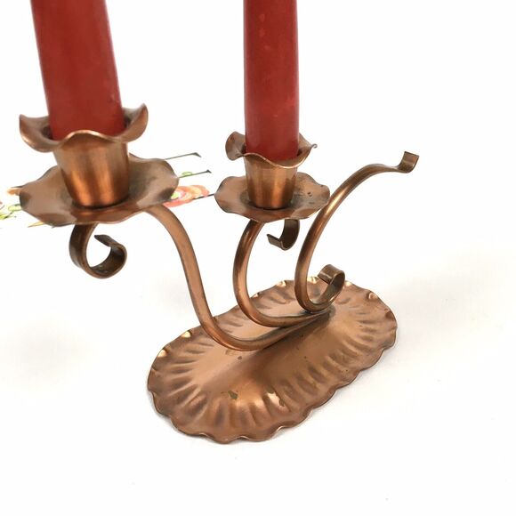 Gregorian Mid Century Copper Double Cup Candle Holder Arts & Craft Style Signed - Picture 4 of 8